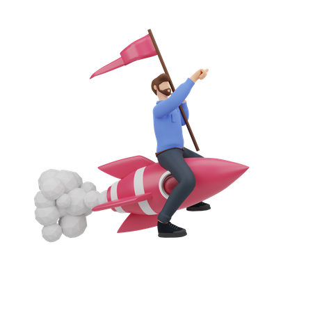 Empresário voando no conceito de negócio de foguete  3D Illustration
