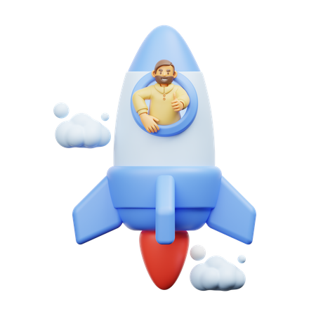 Empresário voando em um foguete  3D Icon