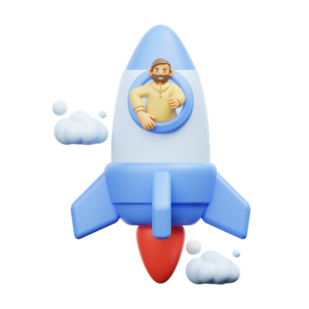Empresario volando en un cohete  3D Illustration