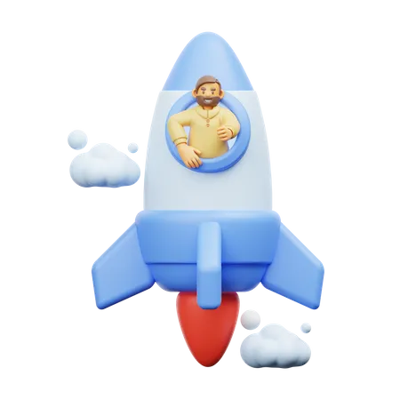 Empresario volando en un cohete  3D Illustration