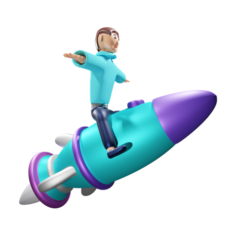 Empresario volando en un cohete  3D Illustration