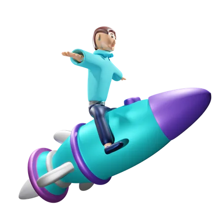 Empresario volando en un cohete  3D Illustration