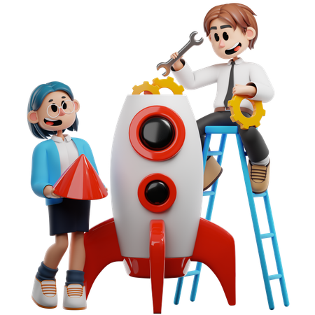 Gente de negocios trabajando en la puesta en marcha de negocios  3D Illustration
