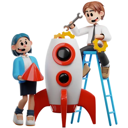 Gente de negocios trabajando en la puesta en marcha de negocios  3D Illustration