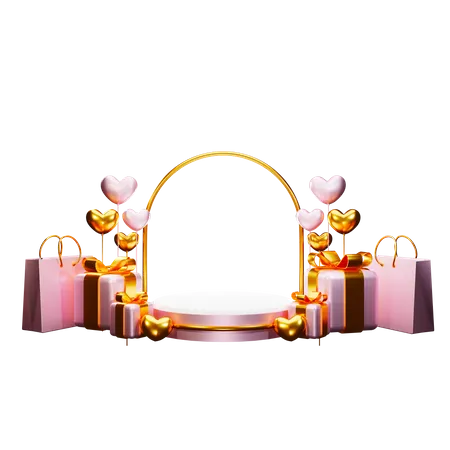 Empty podium with flying gift balloon  3D Illustration