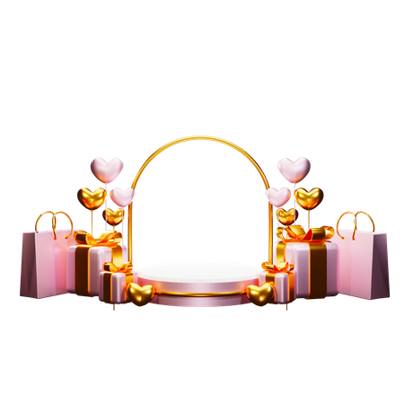 Empty podium with flying gift balloon  3D Illustration