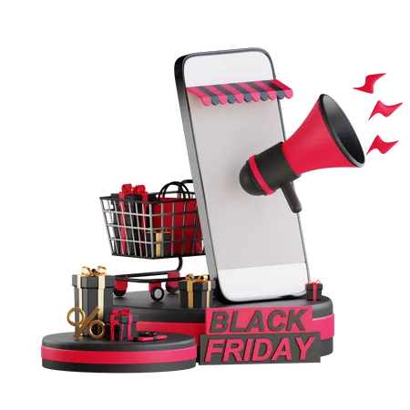 Publicité du Black Friday en ligne  3D Illustration