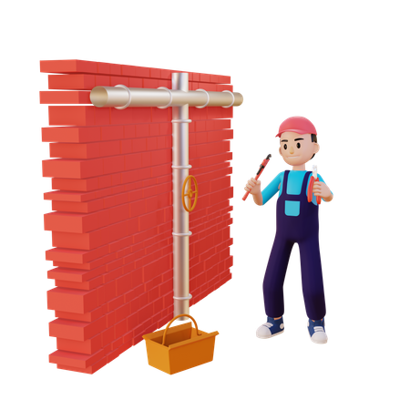 Encanador instalando canos na parede  3D Icon
