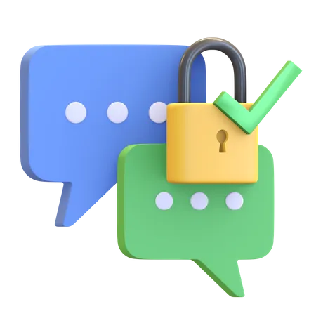 Private Chat Data Protection Secured With Locked Padlock And Check Mark Icon 3 D Render Illustration 3D Illustration