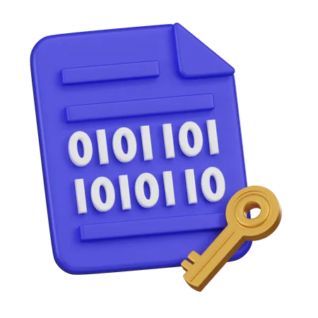 A 3 D Icon Showing A Document With Binary Code And A Golden Key Illustrating The Concept Of Data Encryption And Secure Information 3D Icon