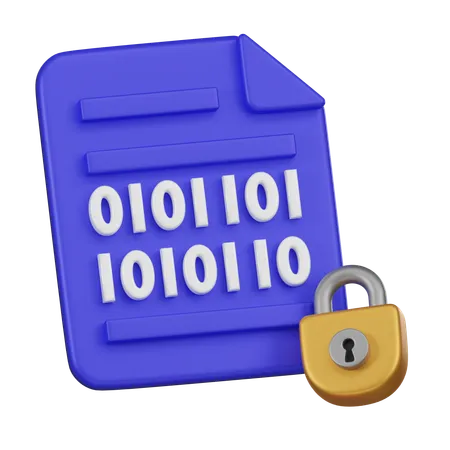 A 3 D Icon Featuring A Document With Binary Code Locked With A Golden Padlock Symbolizing Data Encryption And Security 3D Icon