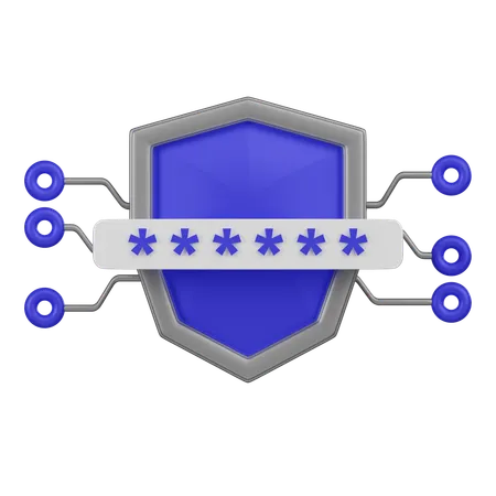A 3 D Icon Showing A Shield With A Password Bar And Network Connections Signifying Strong Password Protection And Encryption For Online Security 3D Icon