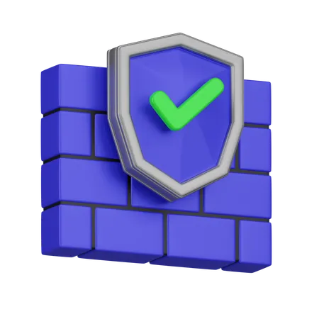 A Vivid 3 D Illustration Showing A Robust Blue Firewall Of Blocks Protected By A Security Shield With A Green Checkmark Representing Network Protection And Verified Security 3D Icon