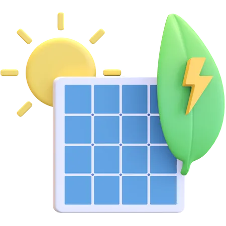 Icono De Energia Del Panel Solar Con Hoja Verde Y Simbolo De Poder Ecologico Del Sol 3D Illustration