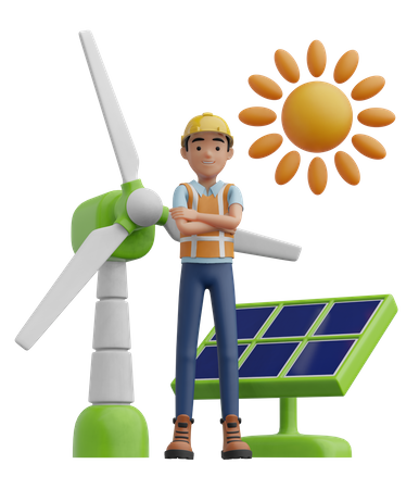 Energia solar e eólica  3D Icon