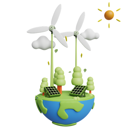Energia solar e eólica  3D Illustration