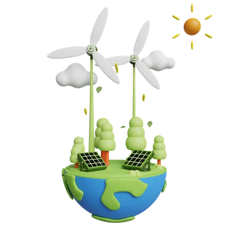 Energía solar y eólica  3D Illustration