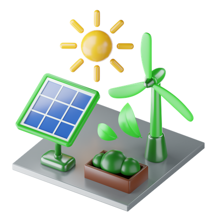 Énergie éolienne et solaire  3D Icon