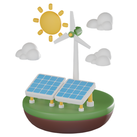 Énergie solaire et éolienne  3D Icon