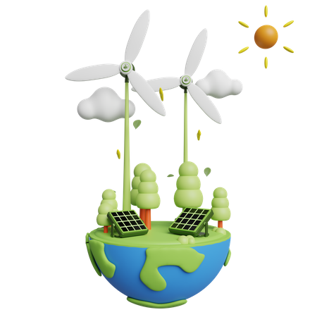 Énergie solaire et éolienne  3D Icon