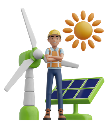 Énergie solaire et éolienne  3D Illustration