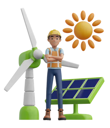 Énergie solaire et éolienne  3D Illustration