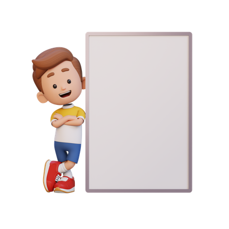 Enfant heureux debout avec une pancarte vierge  3D Icon