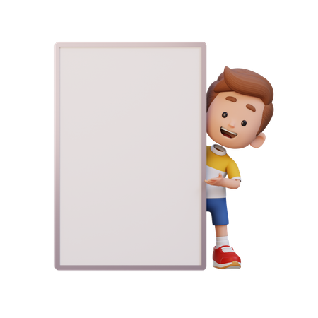 Enfant heureux montrant une pancarte vierge  3D Icon