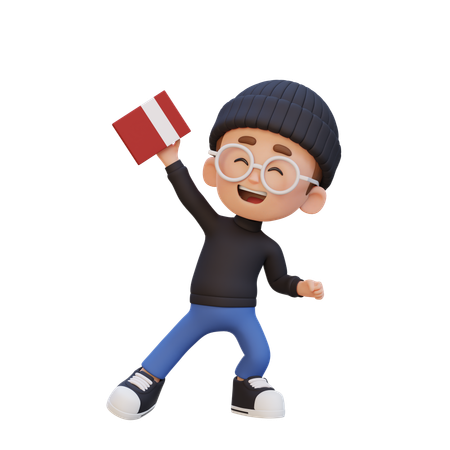 Enfant heureux tenant un livre  3D Icon