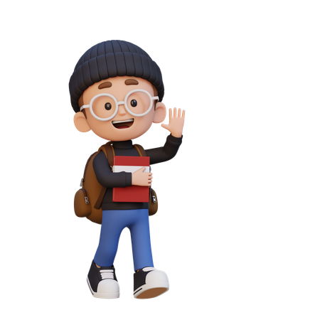 Enfant heureux tenant un livre et agitant la main  3D Icon