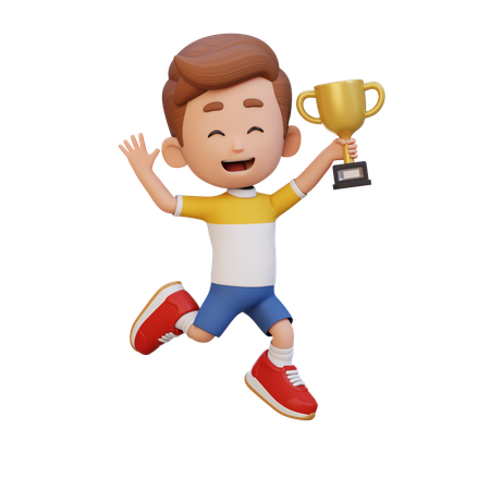 Enfant heureux tenant un trophée  3D Icon