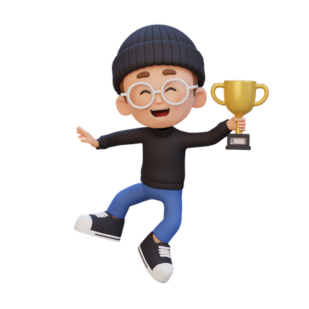 Enfant heureux tenant un trophée  3D Icon