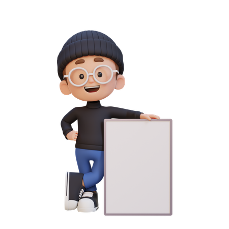 Enfant heureux tenant une pancarte vierge  3D Icon