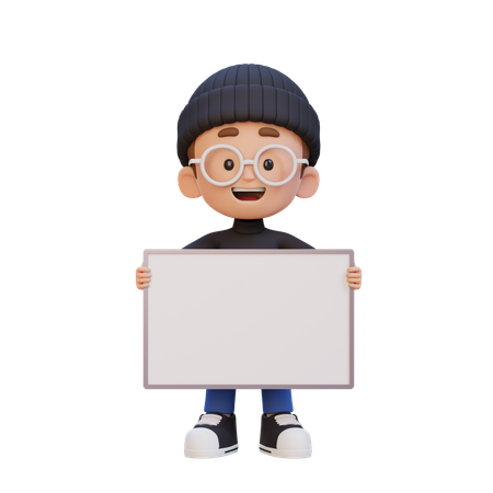 Enfant heureux tenant une pancarte vierge  3D Icon