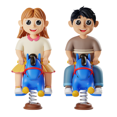 Enfants des cavaliers du printemps  3D Illustration