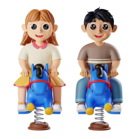 Enfants des cavaliers du printemps  3D Illustration