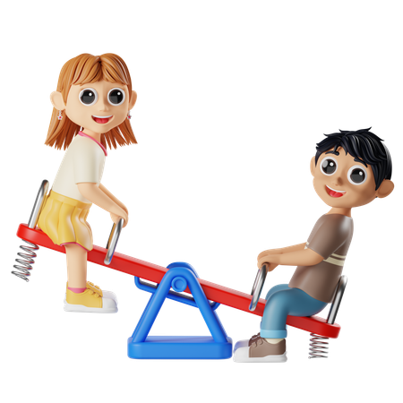 Enfants jouant à la balançoire  3D Icon