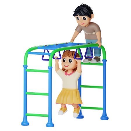 Enfants jouant à la barre de singe  3D Illustration