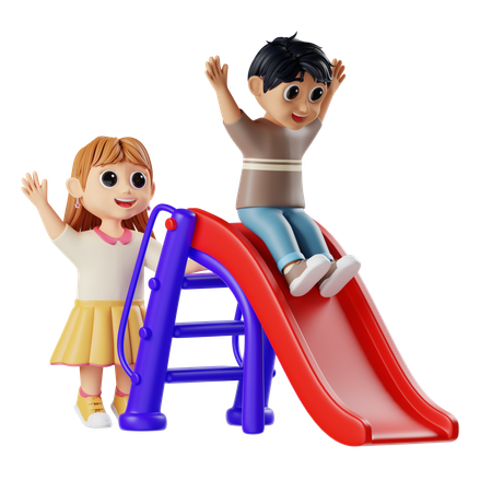 Enfants jouant au toboggan  3D Illustration