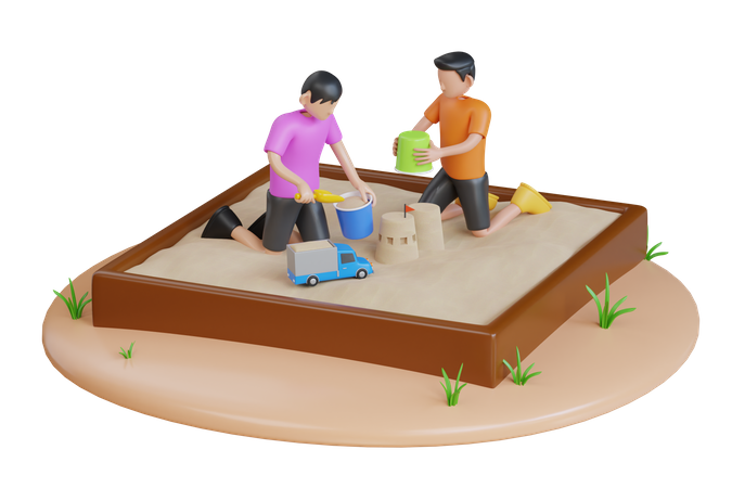 Enfants jouant dans le bac à sable  3D Illustration