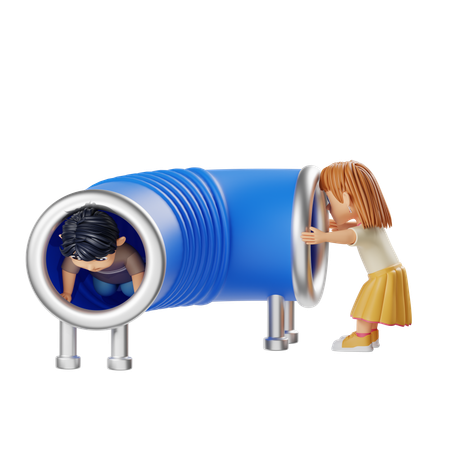 Enfants jouant dans un tunnel de jeux  3D Icon