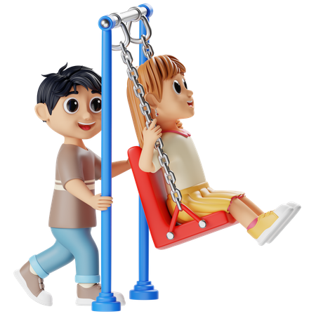 Enfants jouant sur des balançoires  3D Icon