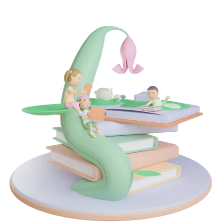 Livre Pour Enfants 3 D Lu Dans Lillustration De Larbre Geant 3D Illustration