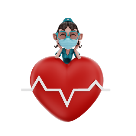 Enfermeira em pé com coração  3D Illustration