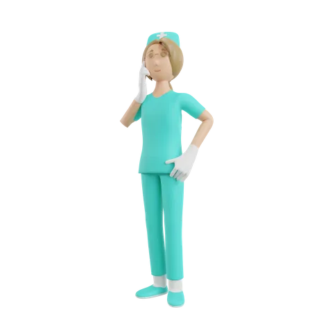 Ilustracao De Enfermeira De Renderizacao 3 D Com Gesto De Pensamento 3D Illustration