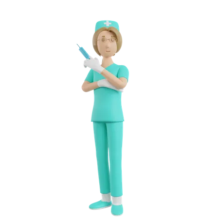 Ilustracao De Enfermeira De Renderizacao 3 D Com Injecao Medica 3D Illustration