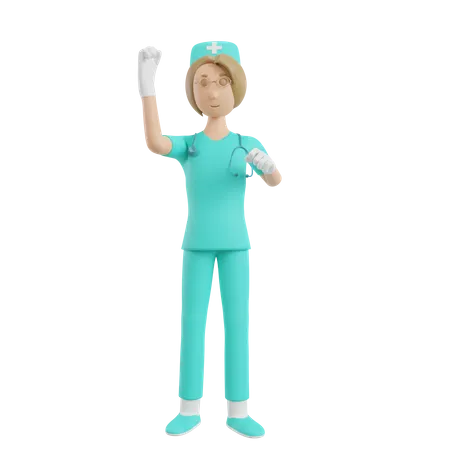 Ilustracao De Enfermeira De Renderizacao 3 D Com Gesto De Espirito 3D Illustration