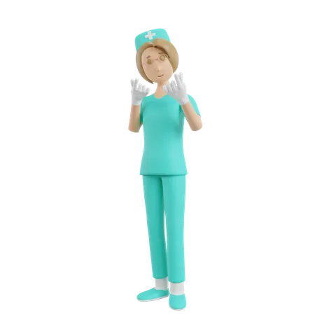 Ilustracao De Enfermeira De Renderizacao 3 D Com Gesto De Dedo De Amor 3D Illustration