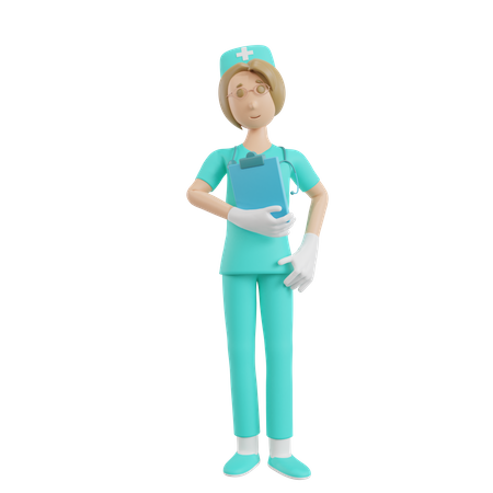 Enfermeira segurando relatório médico  3D Illustration