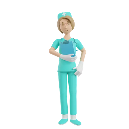 Enfermeira segurando relatório médico  3D Illustration